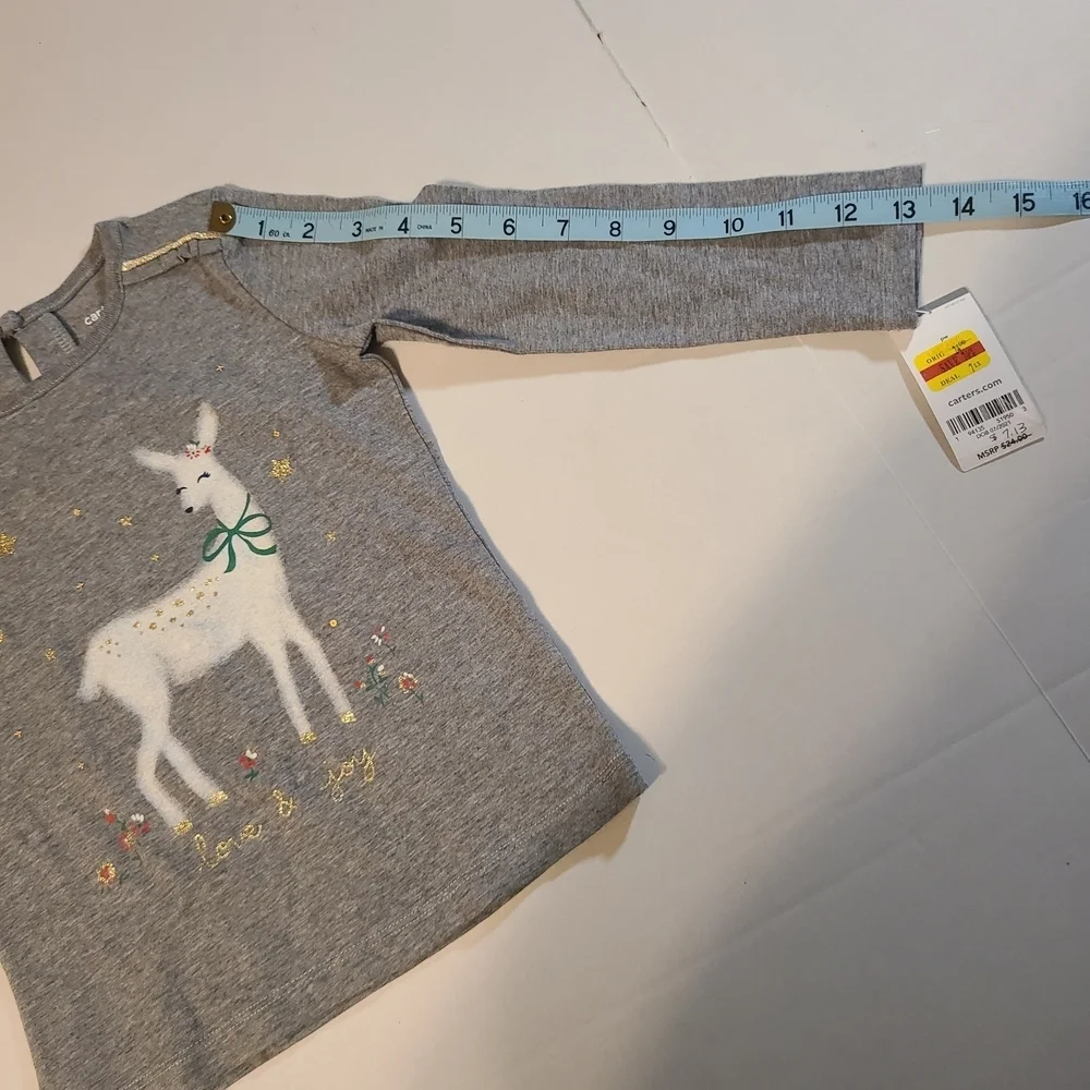 Carters Cute Festive Girls Reindeer Shirt With Glitter NWT Size 3/3T